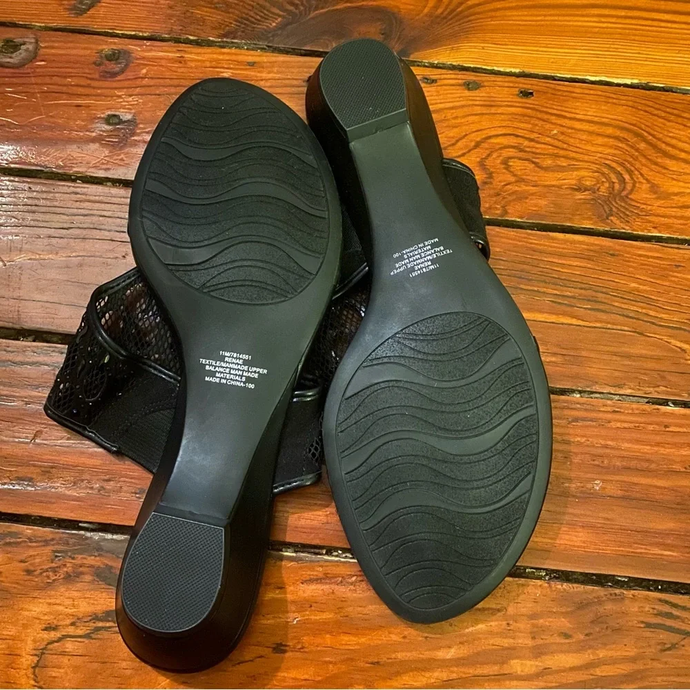 Impo Renae Black Sequin Wedge Sandals Size 11 Memory Foam NWT